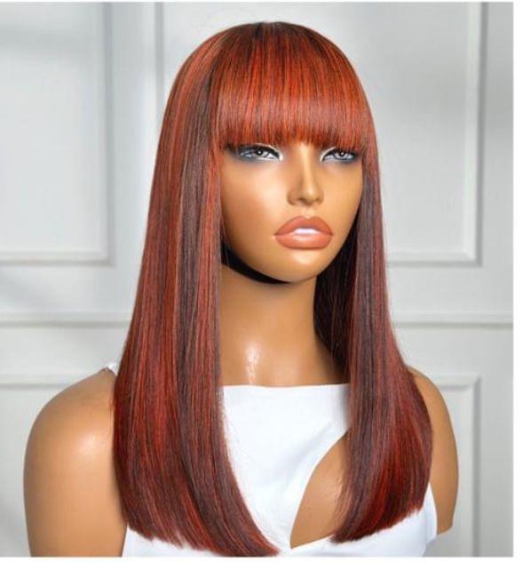 14 Inch Dome Cap Color Bang Wig